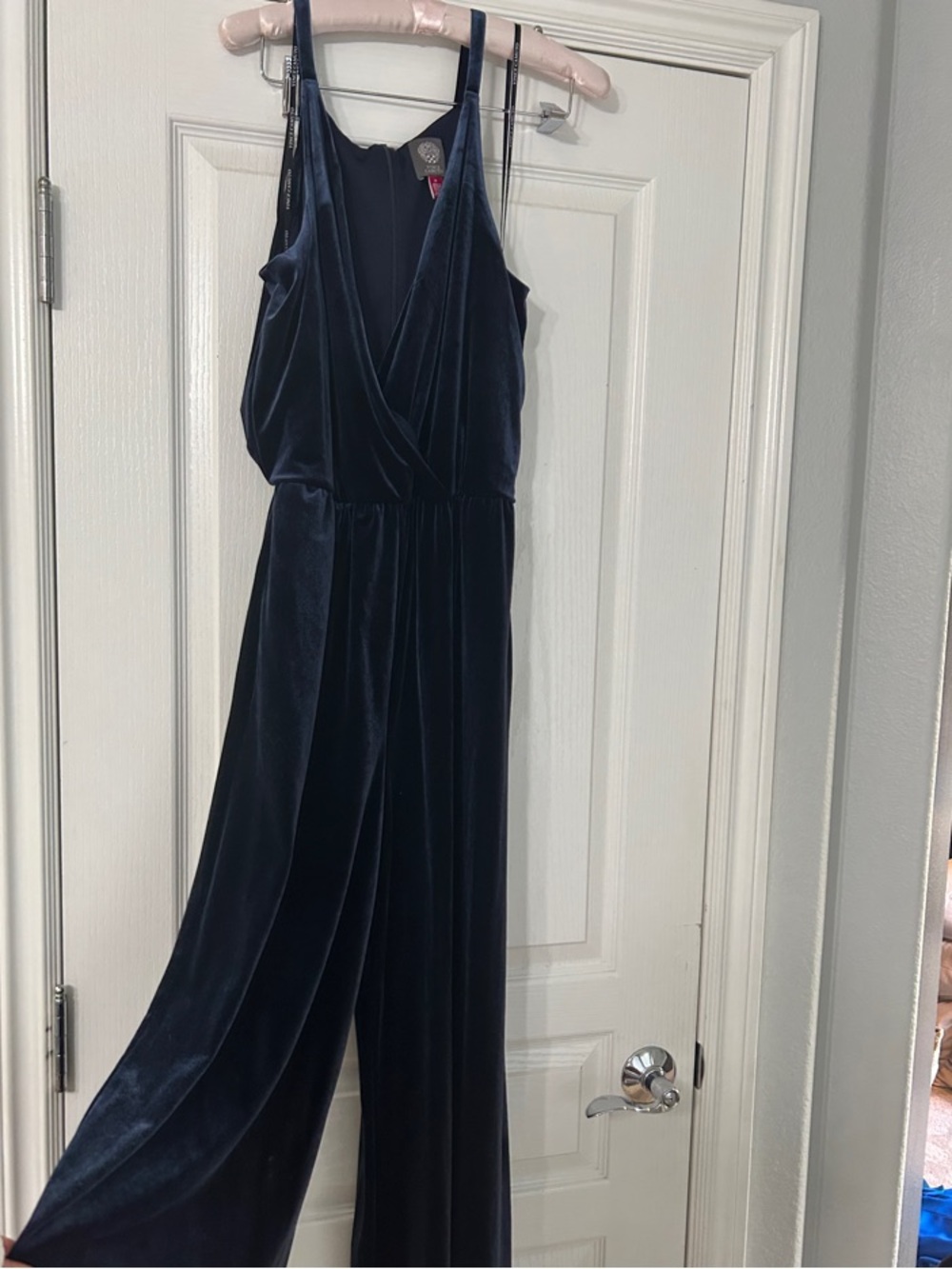 Vince Camuto Navy Velvet Surplice Jumpsuit